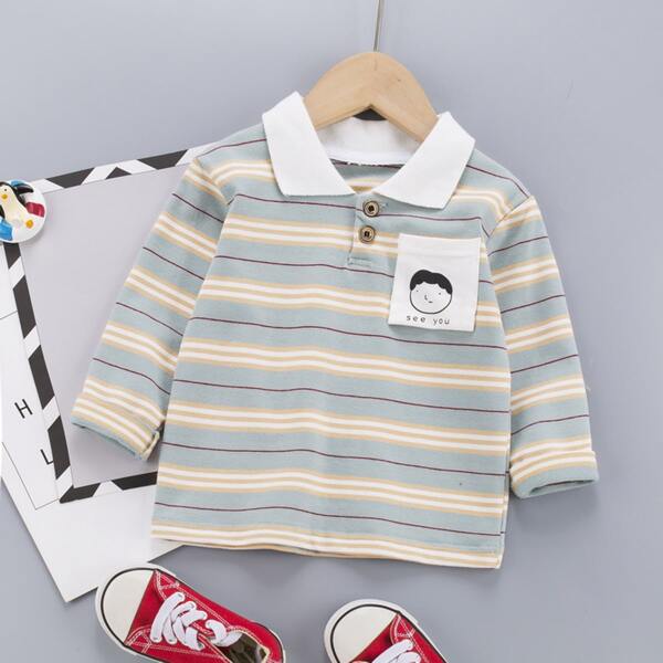 

Toddler Boys Striped Figure And Letter Graphic Polo Shirt, Multicolor