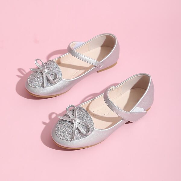

Toddler Girls Bow & Glitter Decor Flats, Silver