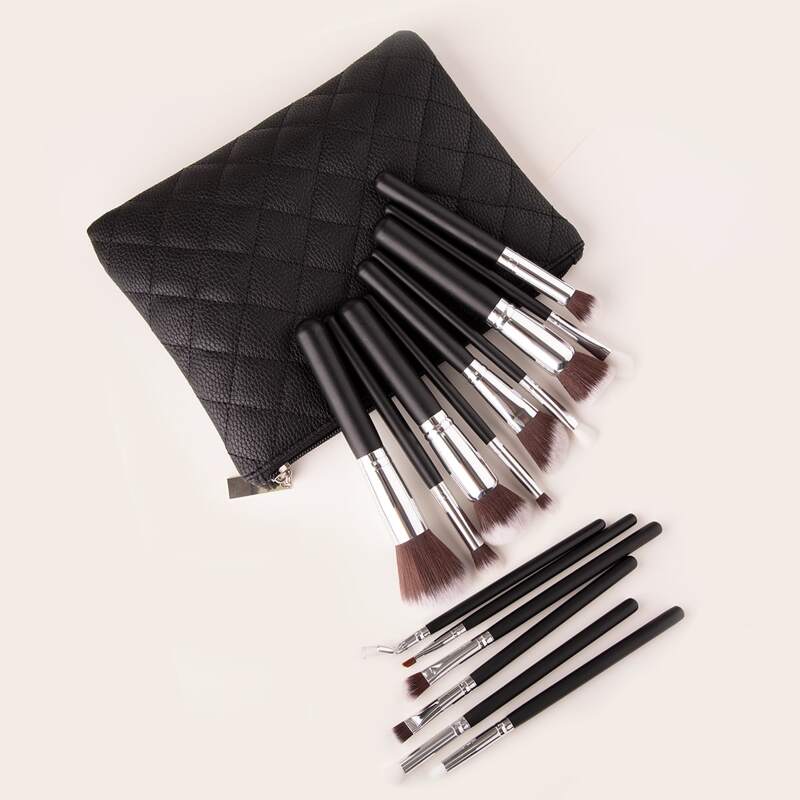 

15pcs Duo-fiber Makeup Brush Set With Bag, Black