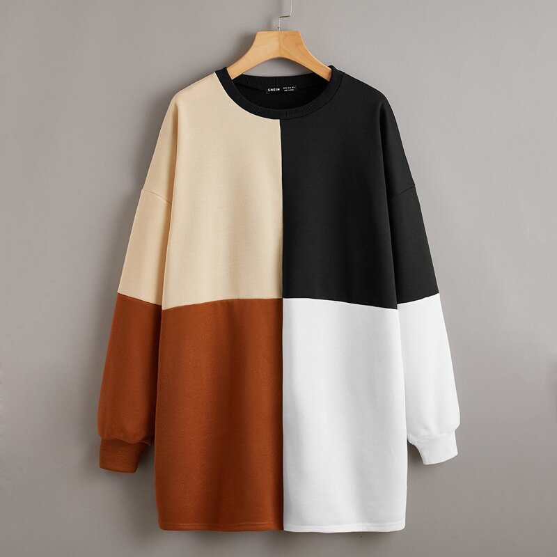 

Drop Shoulder Cut and Sew Oversize Pullover, Multicolor