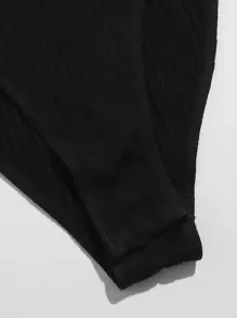 SHEIN Essnce Áo liền quần chặt Gân đan màu trơn Giải trí - màu đen - Xem 4