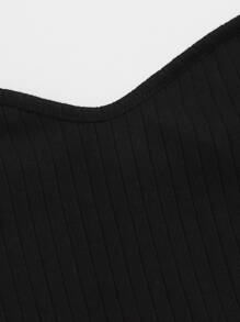 SHEIN Essnce Áo liền quần chặt Gân đan màu trơn Giải trí - màu đen - Xem 6