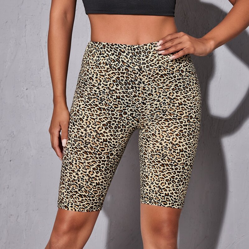 

Wide Waistband Leopard Biker Shorts, Multicolor
