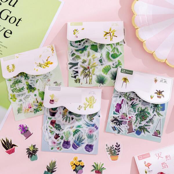 

40pcs Plant Print Random Sticker, Multicolor