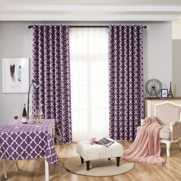 

1pc Geometric Pattern Curtain, Purple