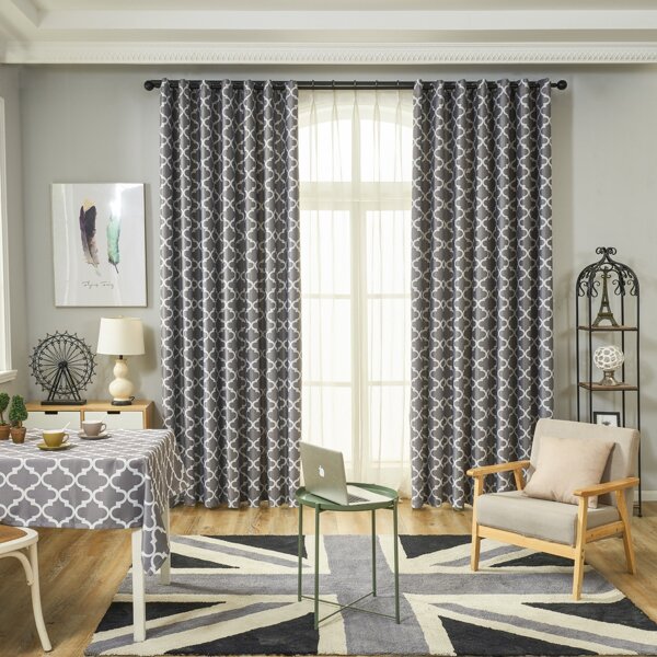 

1pc Geometric Pattern Curtain, Grey