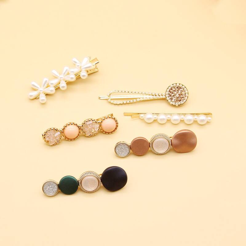 

6pcs Faux Pearl & Gemstone Hair Clip, Multicolor