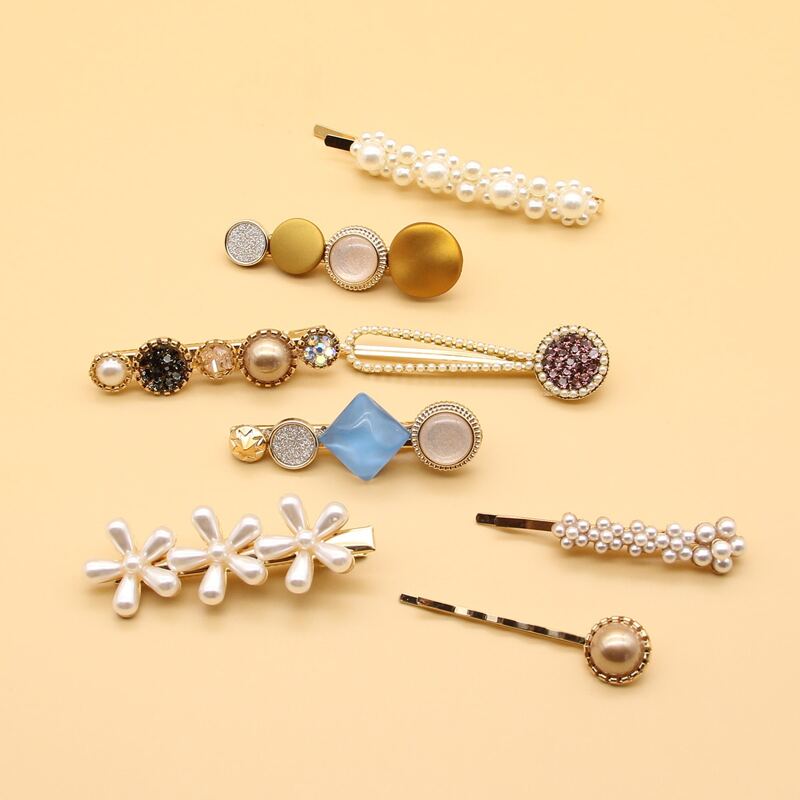

8pcs Faux Pearl & Gemstone Hair Clip, Multicolor