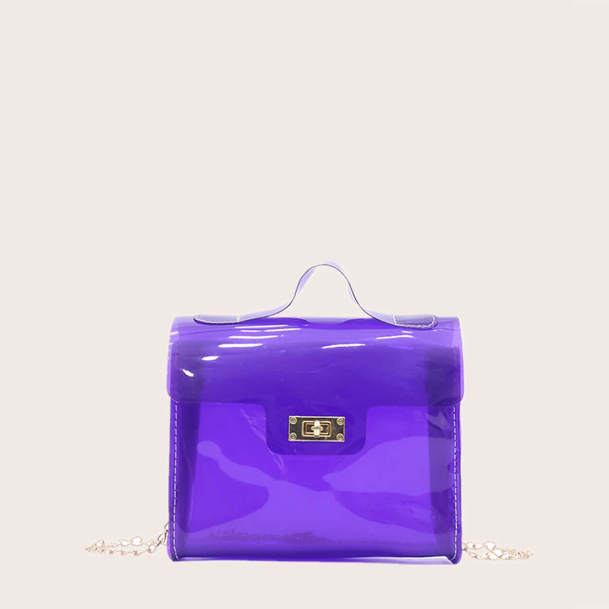 

Clear Chain Satchel Bag, Purple