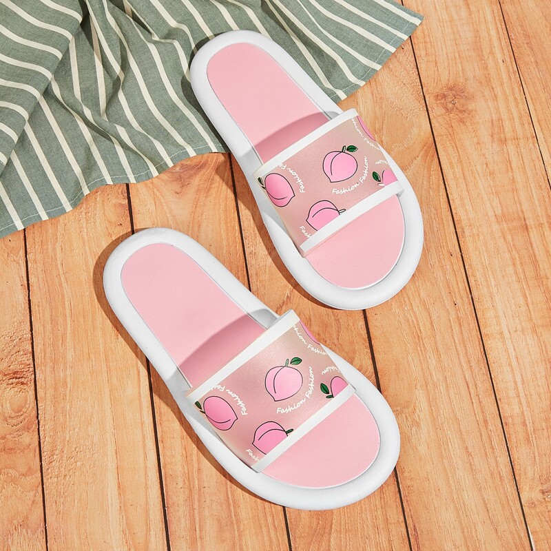 

Peach Print Open Toe Slides, Pink