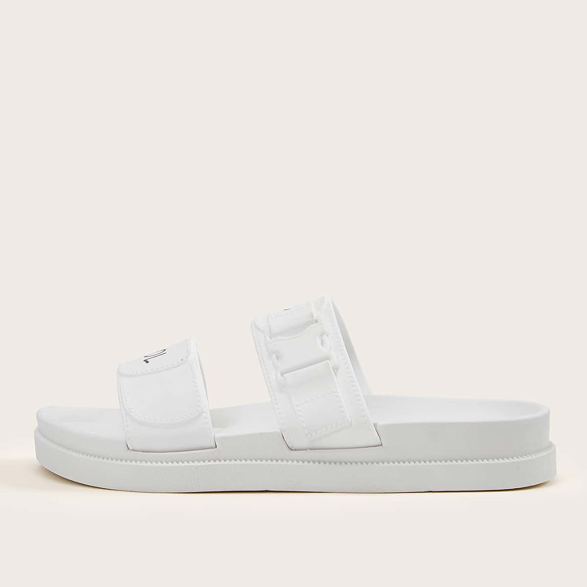 

Letter Print Double Band Slippers, White