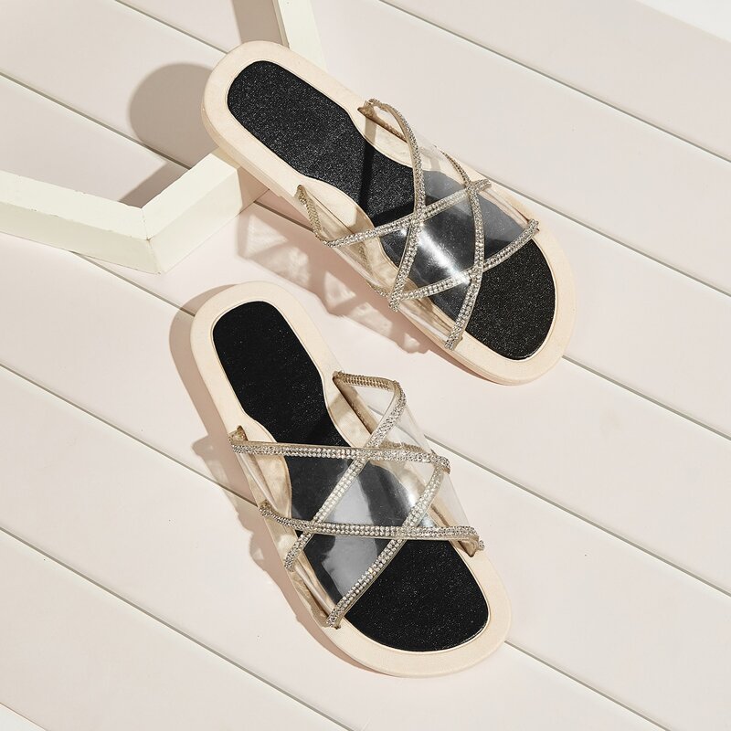 

Rhinestone Decor Clear Slippers, Multicolor