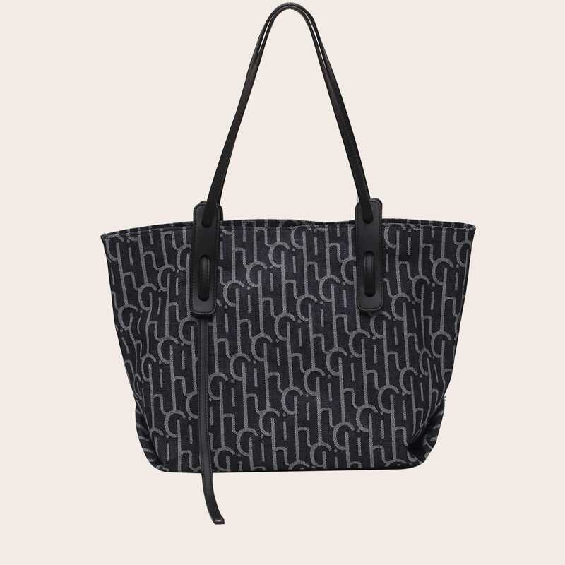 

Letter Graphic Tote Bag, Black