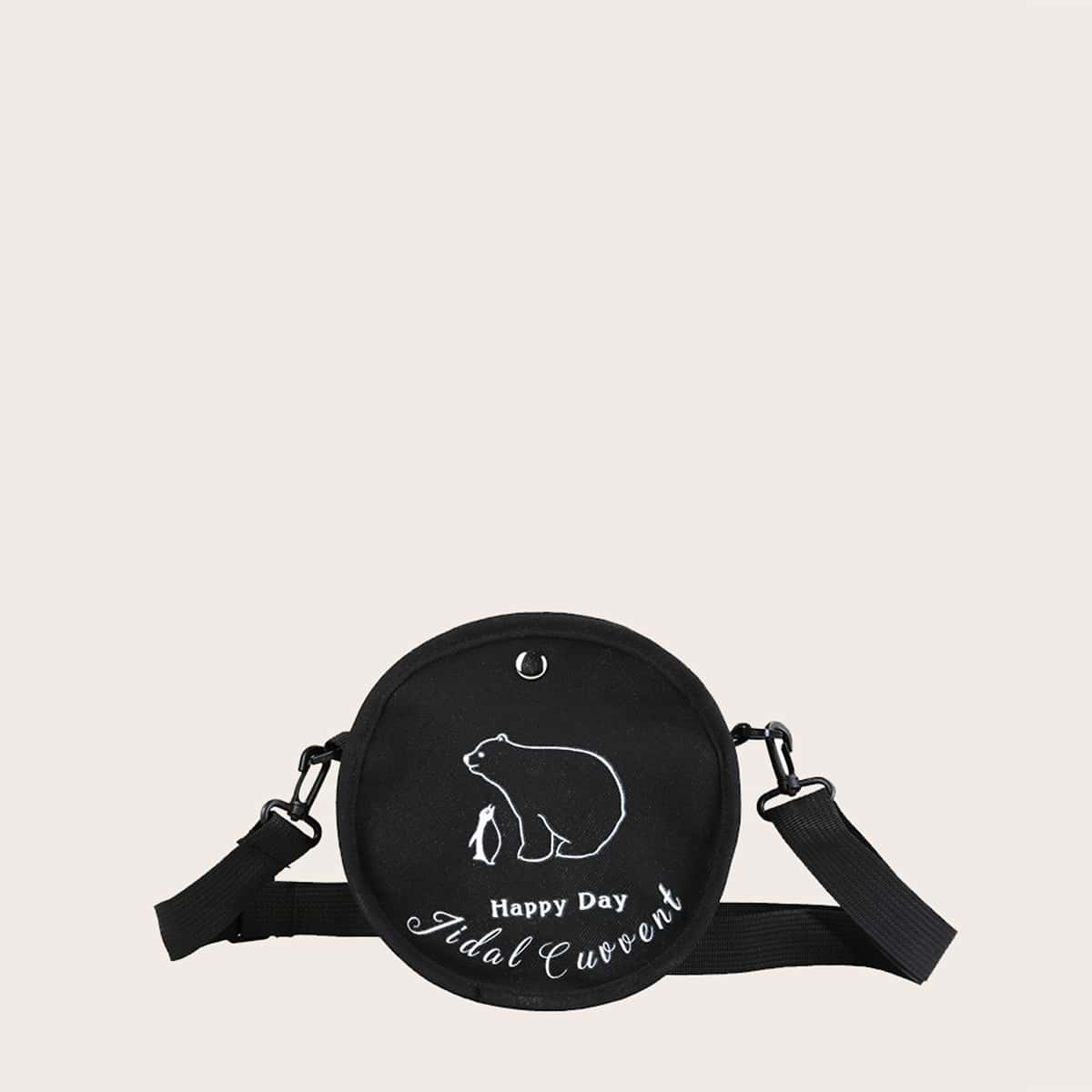 

Cartoon Round Crossbody Bag, Black