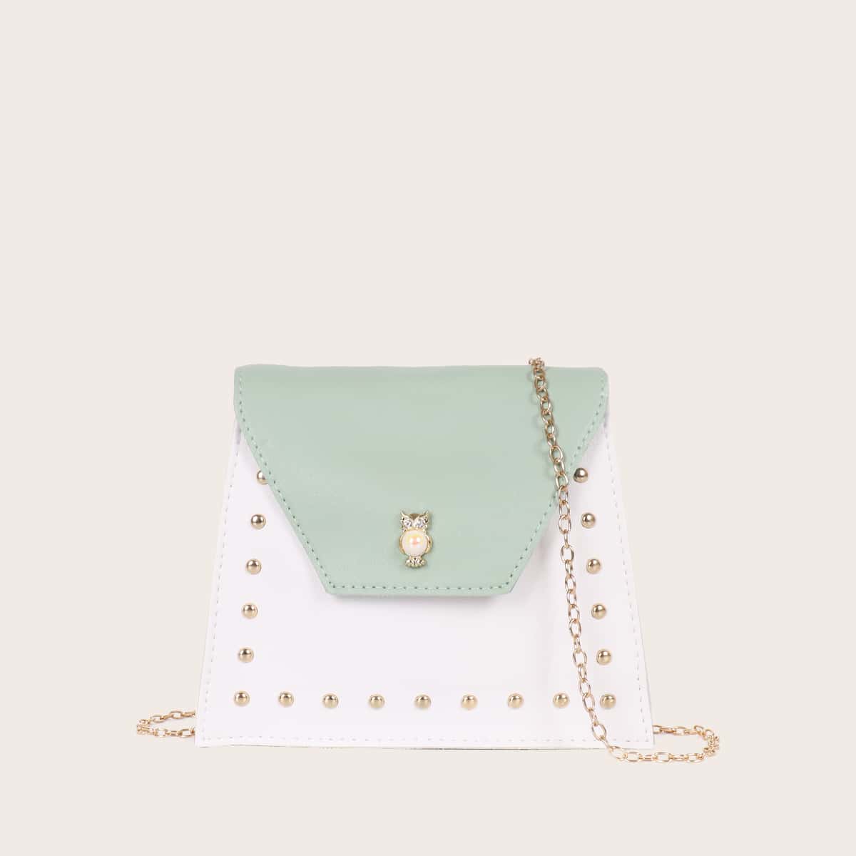 

Studded Decor Colorblock Crossbody Bag, Mint green