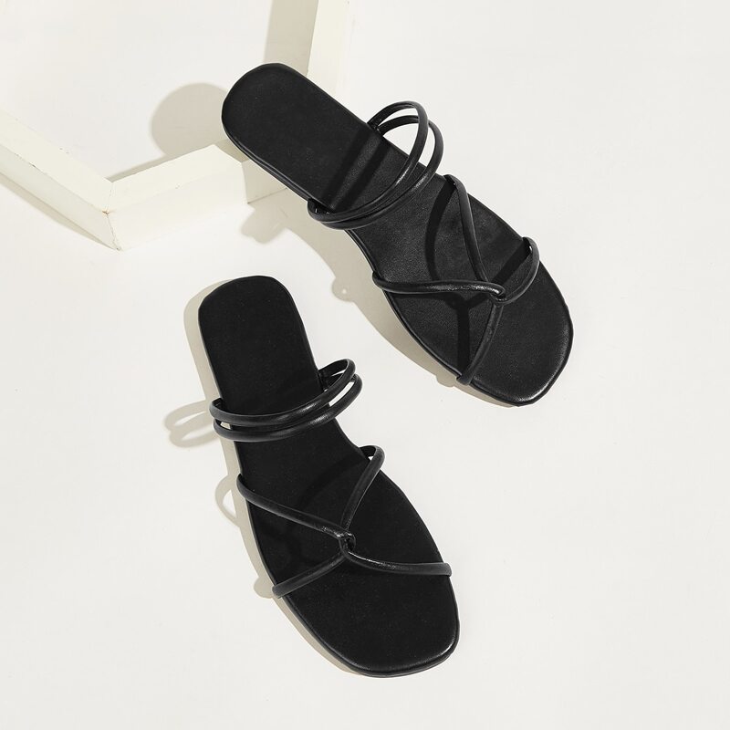 

Cross Strap Flat Slippers, Black