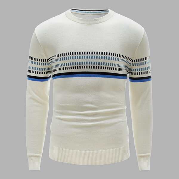 

Men Geo And Striped Pattern Sweater, White