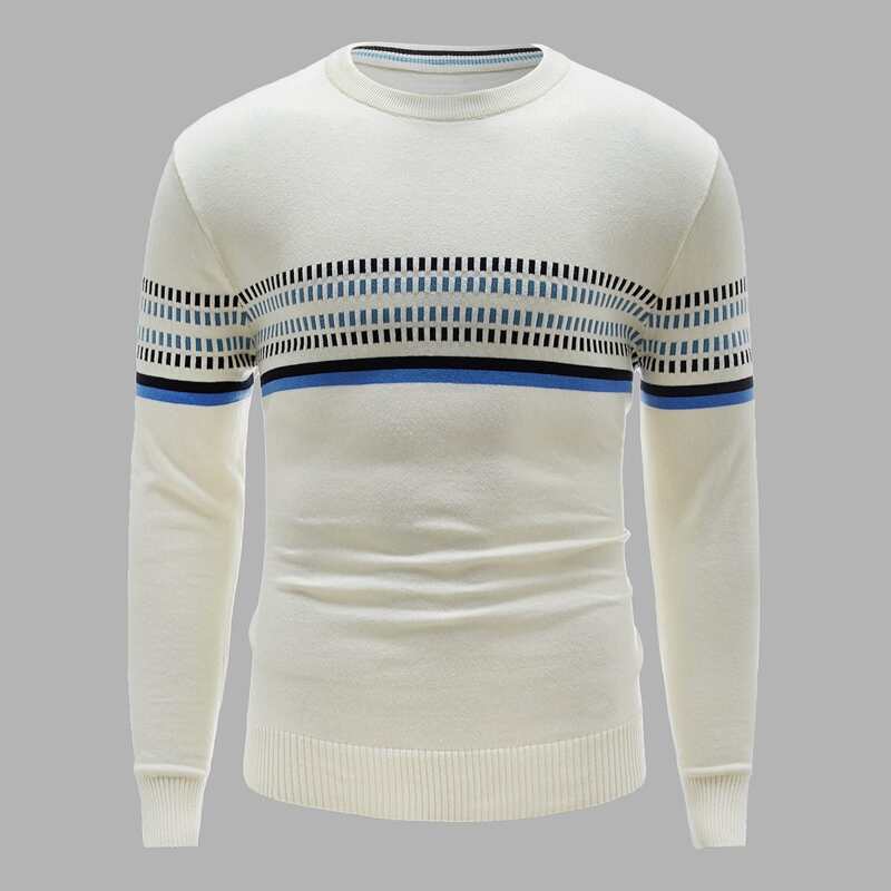 

Guys Geo And Striped Print Sweater, White