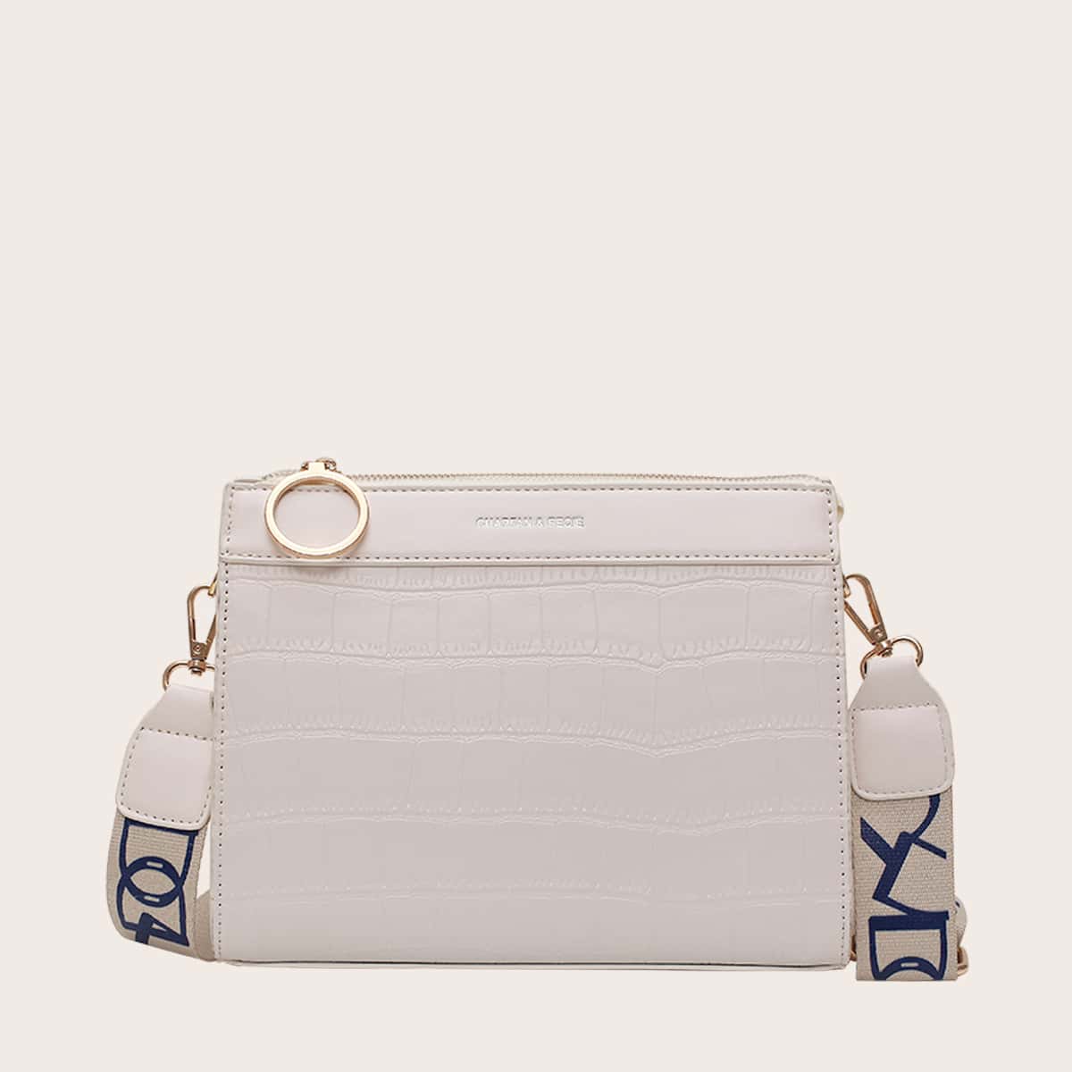 

Crocodile Guitar Strap Crossbody Bag, White
