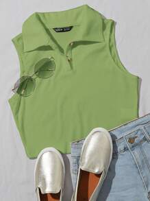 Muchica Top tank tejido de canalé con botón - Verde Lima - Ver 1