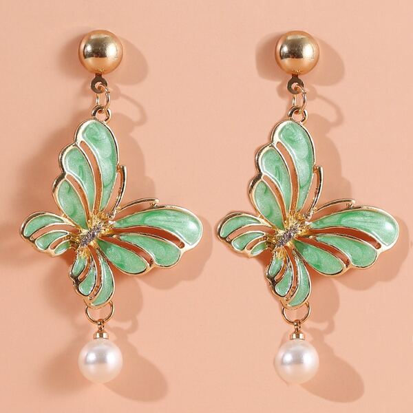

Butterfly Charm Drop Earrings, Green