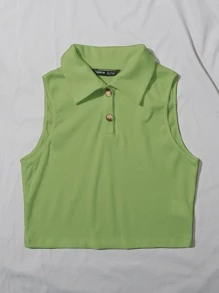 Muchica Top tank tejido de canalé con botón - Verde Lima - Ver 5