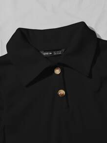 Muchica Ribbed Half-Button Placket Cropped Tank Top - Black - View 3