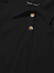 Muchica Ribbed Half-Button Placket Cropped Tank Top - Black - View 4