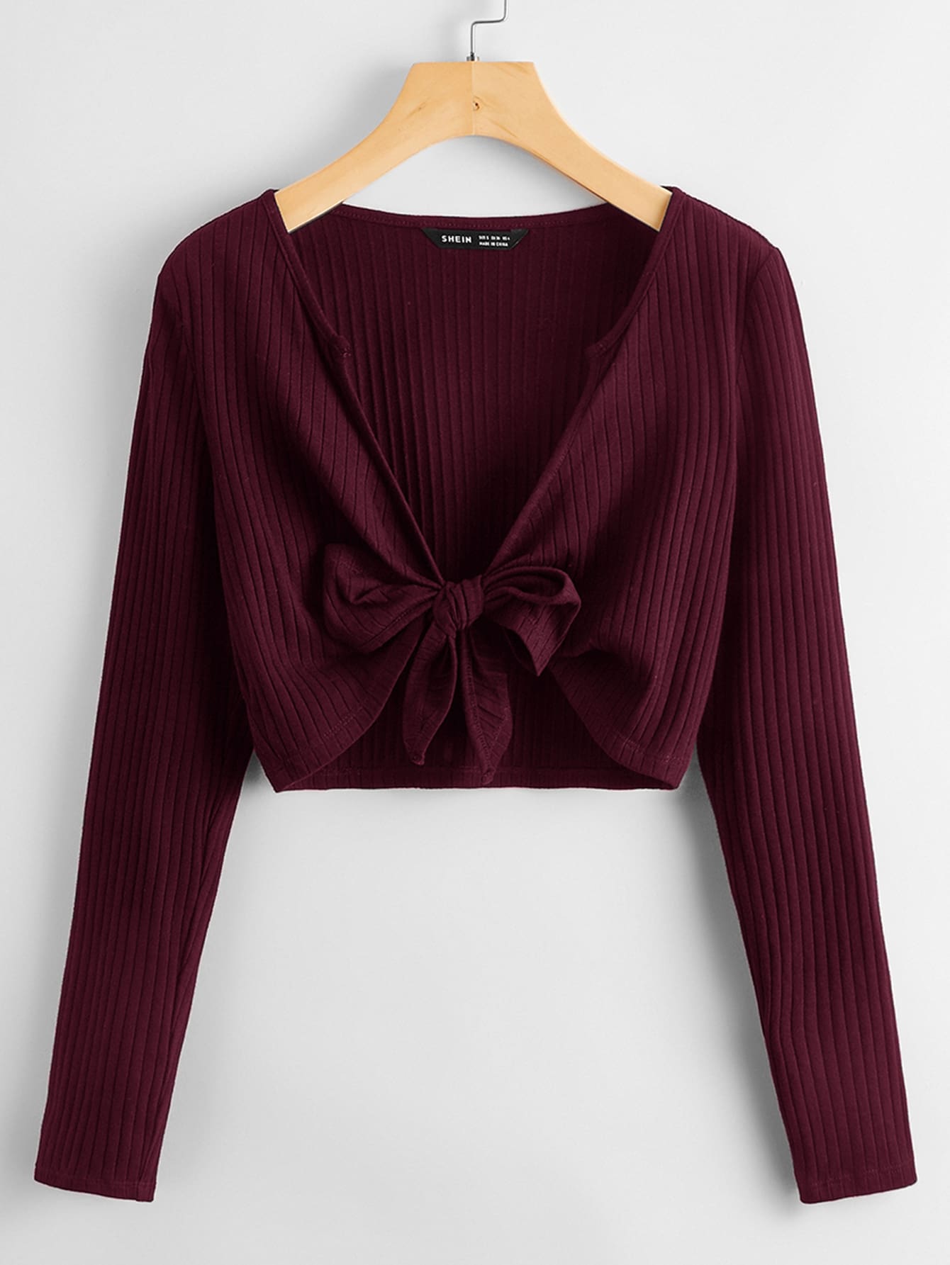 Tie Front Rib-knit Solid Top thumbnail