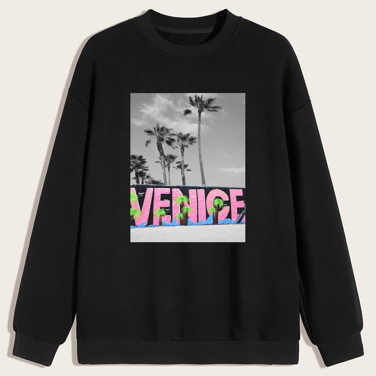 

Guys Tropical Print Sweatshirt, Black