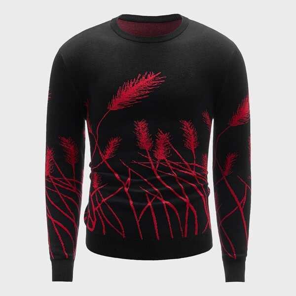 

Men Plants Pattern Sweater, Black