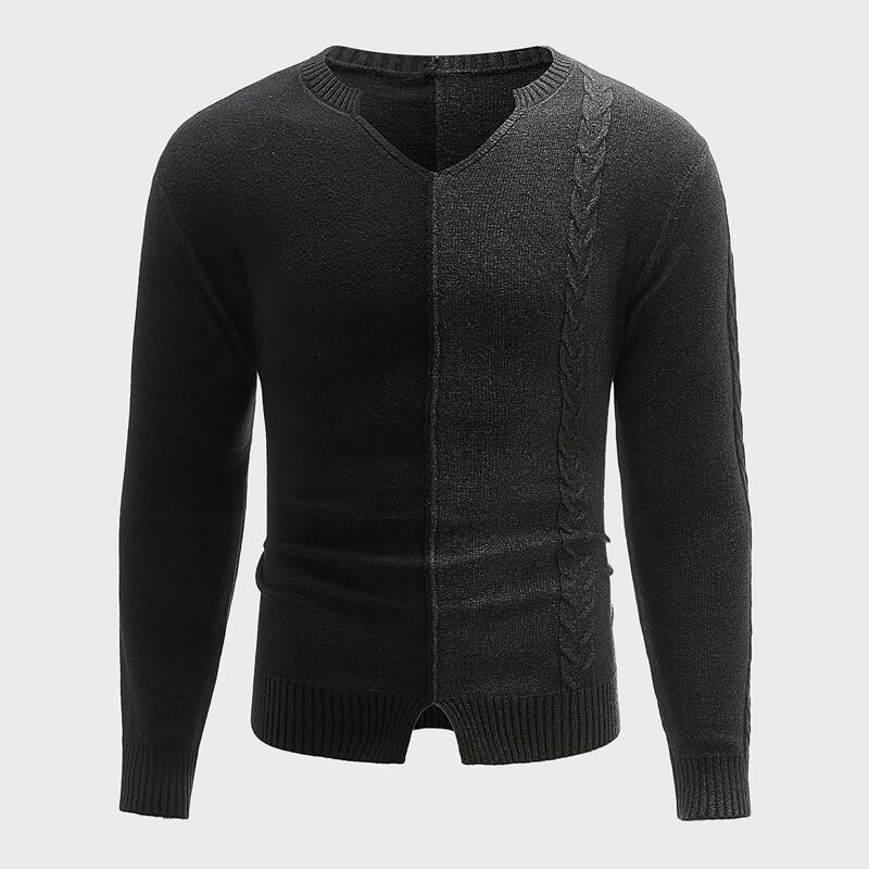 

Guys Notch Neck Cable Knit Two Tone Sweater, Multicolor