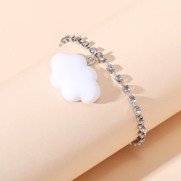 

Cloud Charm Rhinestone Decor Anklet, White