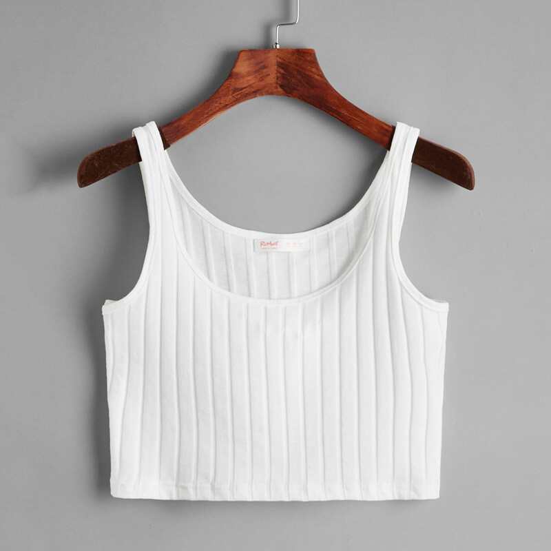 

Solid Rib-Knit Crop Tank, White