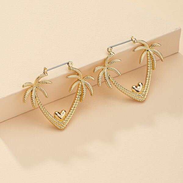 

Coconut Tree Design Hoop Earrings, Gold