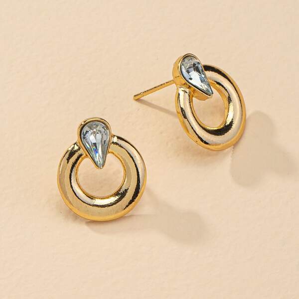 

Rhinestone Decor Stud Earrings, Gold
