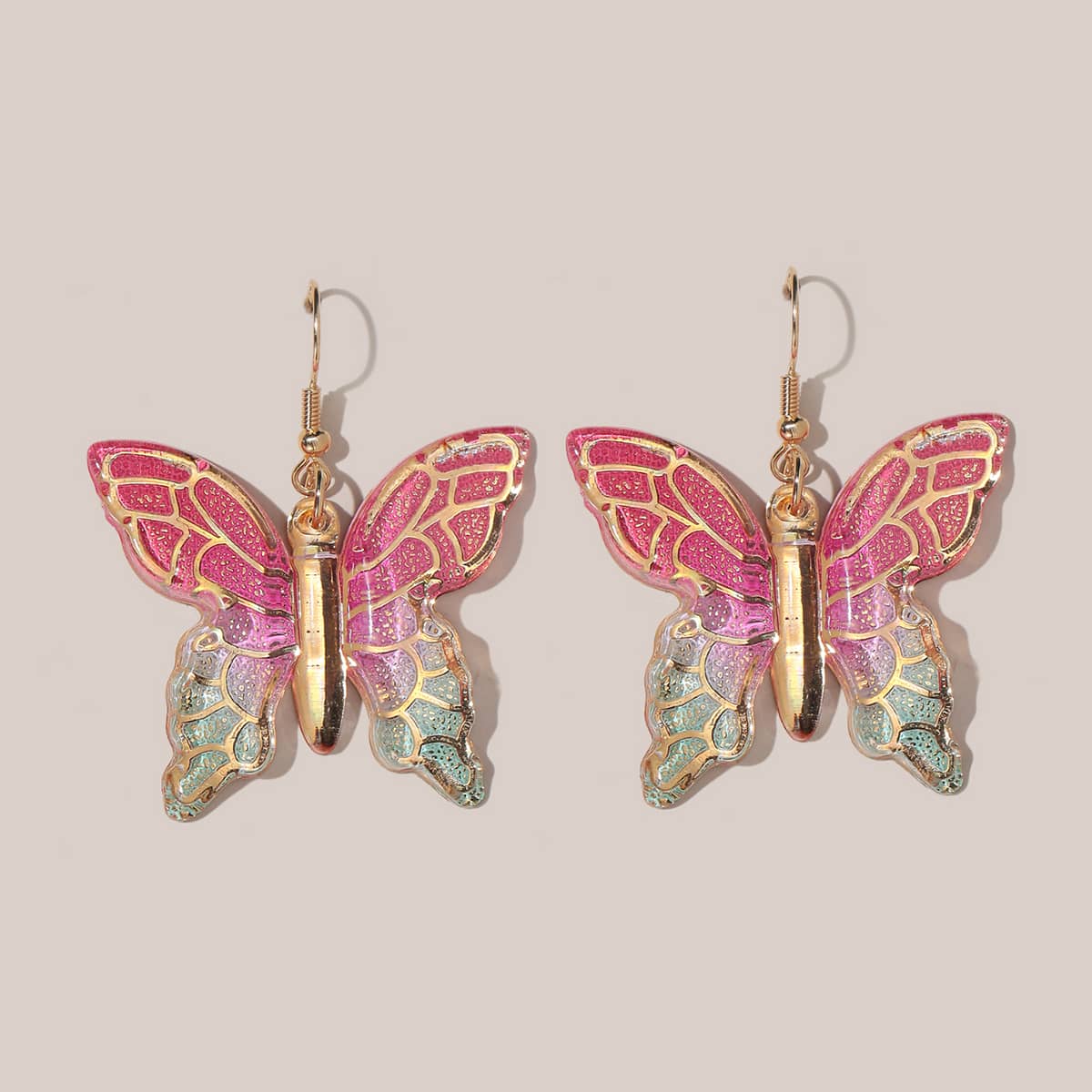 

Butterfly Charm Drop Earrings, Pink