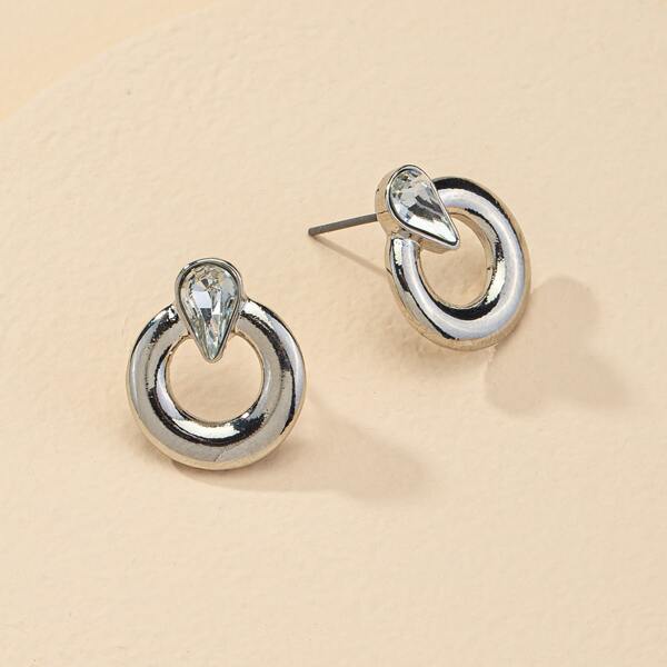 

Rhinestone Decor Stud Earrings, Silver
