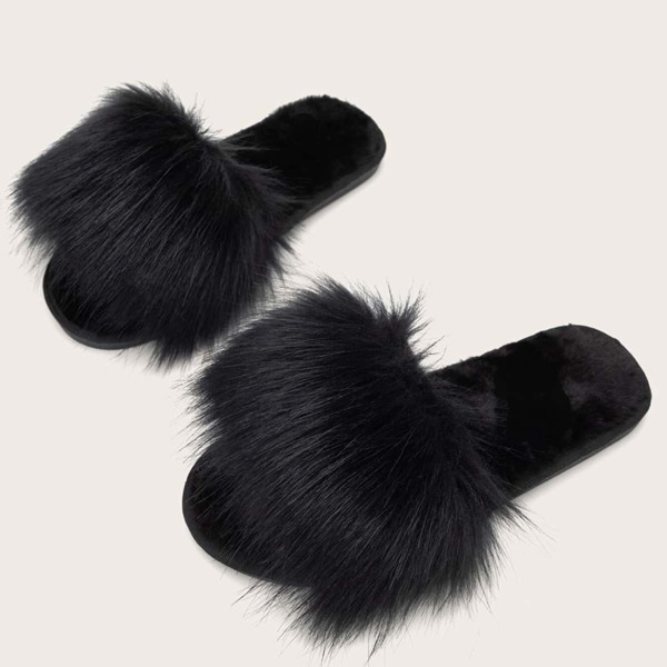

Plush Fluffy Slippers, Black