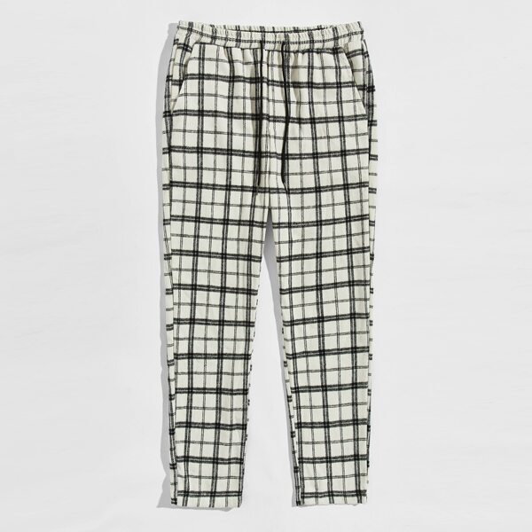 

Men Drawstring Waist Plaid Pants, Multicolor