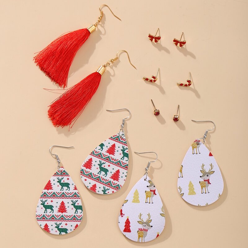 

6pairs Christmas Tassel Charm Earrings, Multicolor