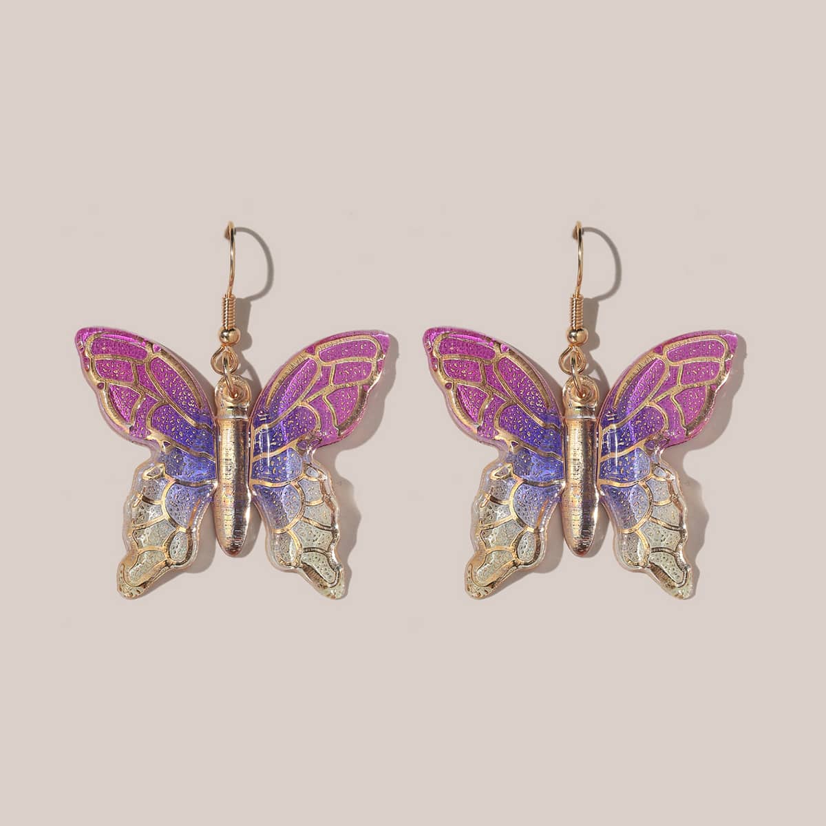 

Butterfly Charm Drop Earrings, Purple