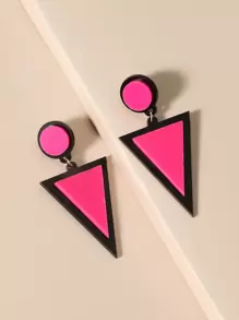 Geometric Drop Earrings - Hot Pink - View 1