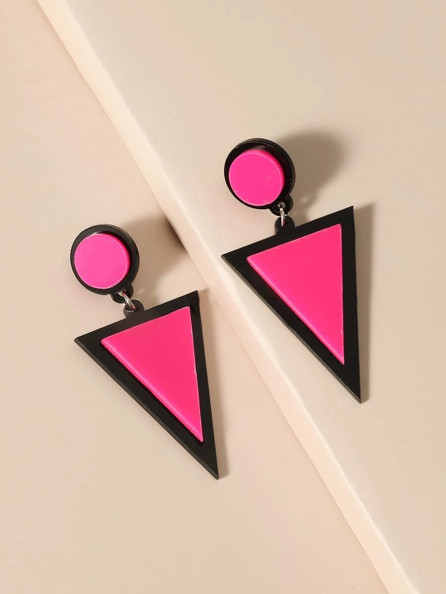 Geometric Drop Earrings - Hot Pink - View 1