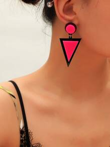 Geometric Drop Earrings - Hot Pink - View 2