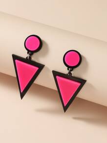 Geometric Drop Earrings - Hot Pink - View 3