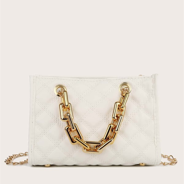 

Quilted Chain Crossbody Bag, White