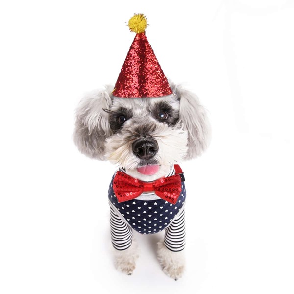 

1pc Dog Sequin Bow Tie & 1pc Birthday Hat, Red