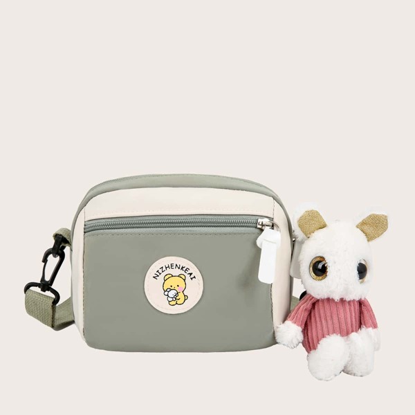 

Girls Cartoon Graphic Colorblock Crossbody Bag, Green