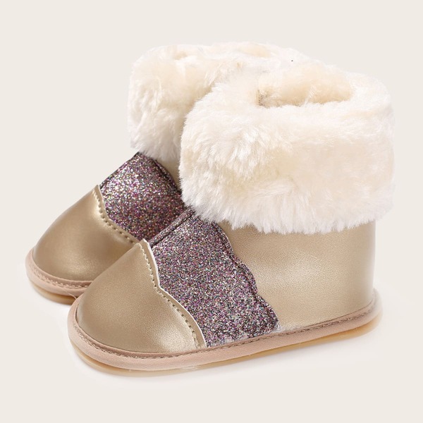 

Baby Girls Glitter Decor Boots, Gold